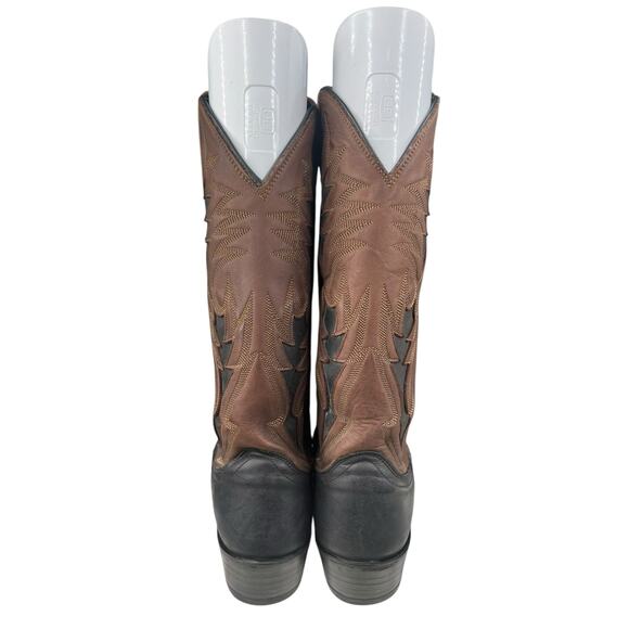 Vintage Dan Post Men’s Black Brown Leather Western Cowboy Boot Size US 9 D